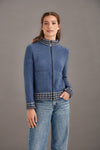 POSSUM & MERINO WOMEN'S ZIP CARDIGAN WITH WAVE TRIM  5000