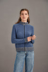 POSSUM & MERINO WOMEN'S ZIP CARDIGAN WITH WAVE TRIM  5000