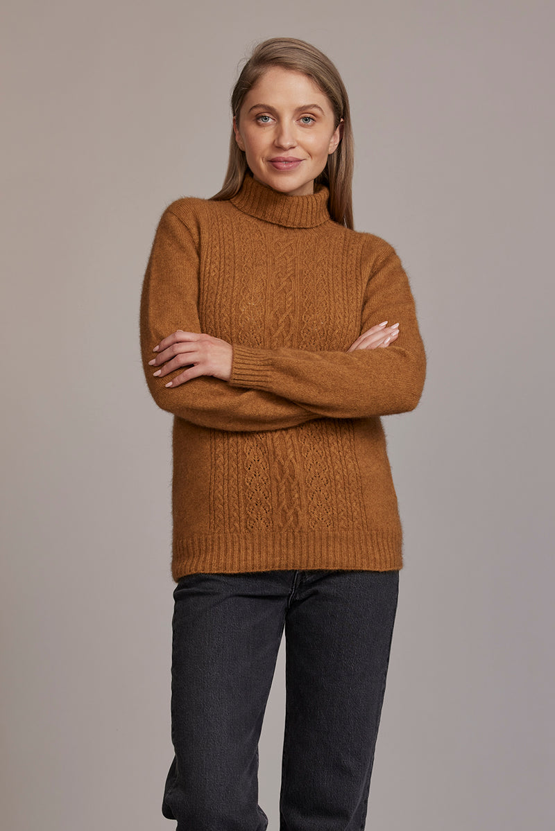 6128 Possum Merino Polo Neck Jersey with Lace Detail