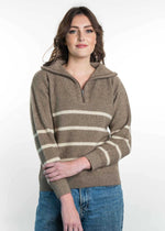 POSSUM & MERINO WOMEN'S STRIPED CABLE JUMPER KO559