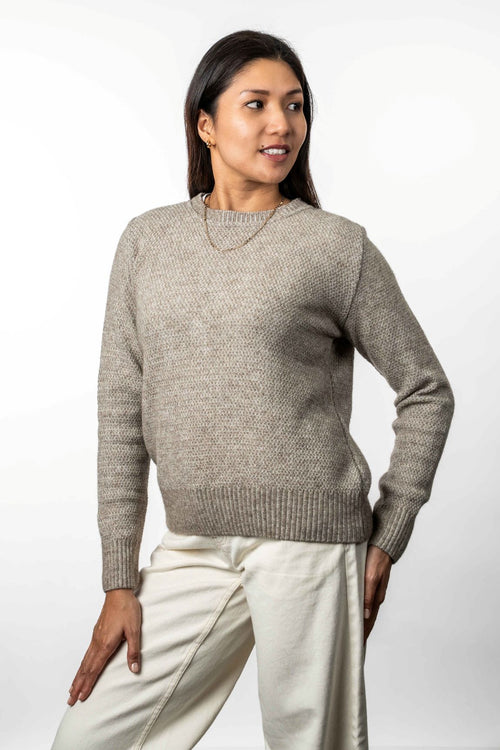 POSSUM & MERINO MOSS STITCH PLATED CREW NECK JUMPER KO574
