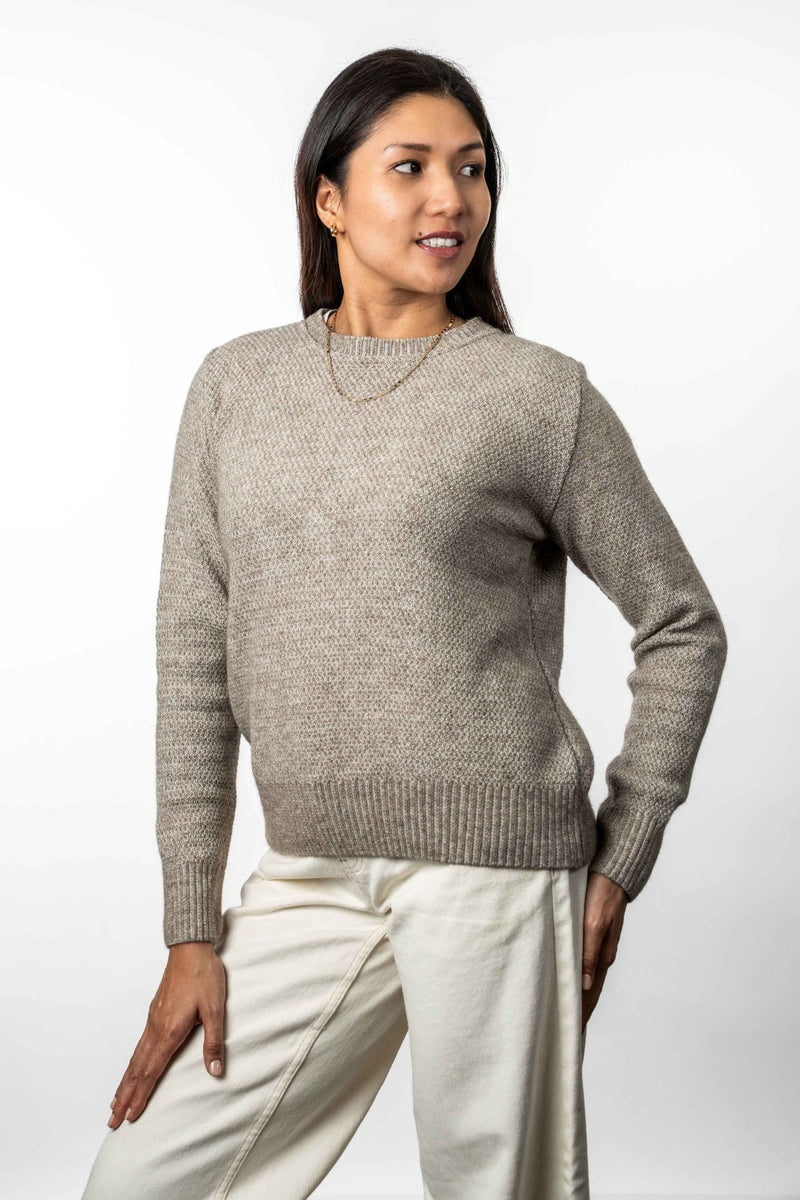 POSSUM & MERINO MOSS STITCH PLATED CREW NECK JUMPER KO574