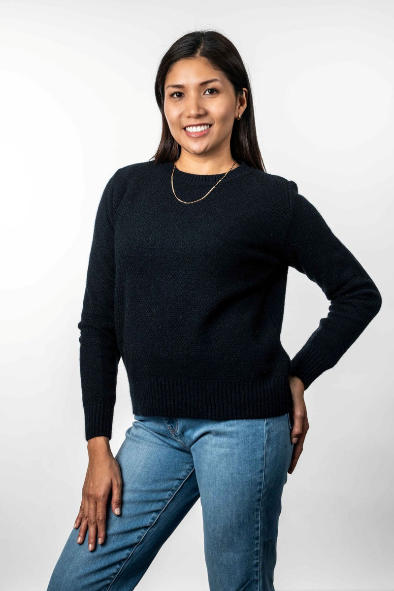 POSSUM & MERINO MOSS STITCH PLATED CREW NECK JUMPER KO574