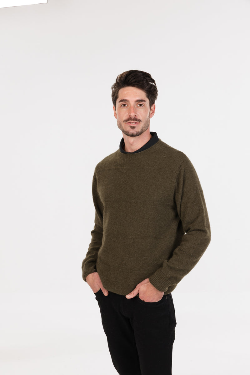 POSSUM, MERINO MEN'S CREW NECK SWEATER RIPPLE STITCH NB438