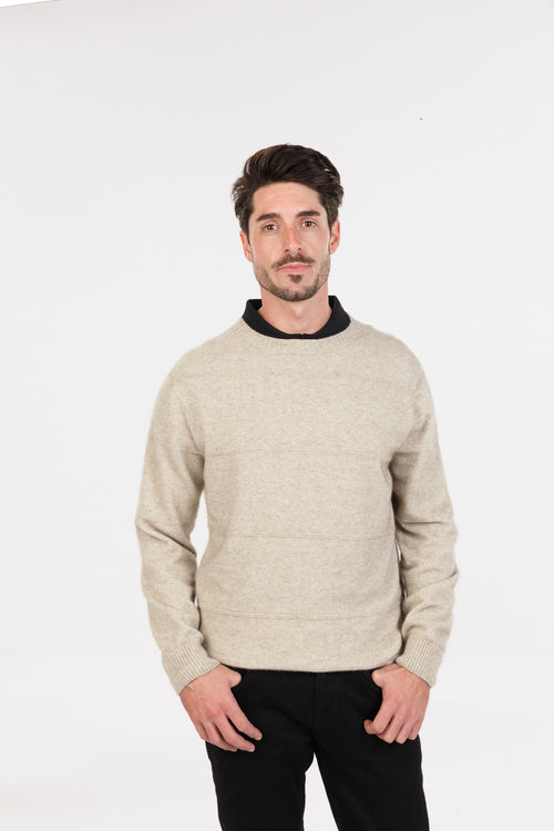 POSSUM, MERINO MEN'S CREW NECK SWEATER RIPPLE STITCH NB438