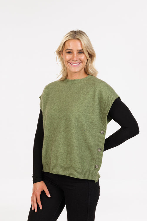 POSSUM & MERINO WOMEN'S VEST -SIDE BUTTONS NB887