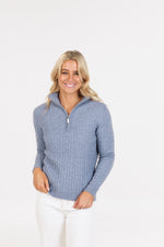 POSSUM & MERINO WOMEN’S CABLE HALF ZIP SWEATER