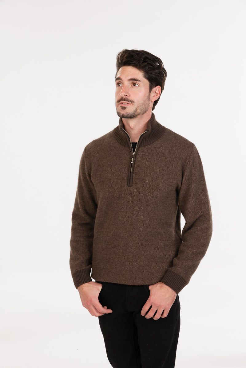 POSSUM, MERINO MEN'S HALF ZIP TEXTURED SWEATER NE338