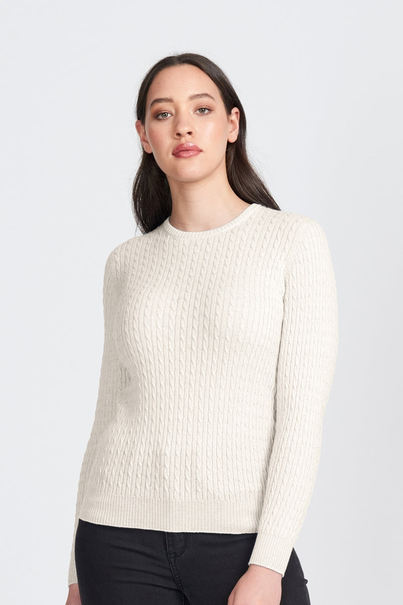 RM2057  Royal Merino Rib and Cable Crew Sweater