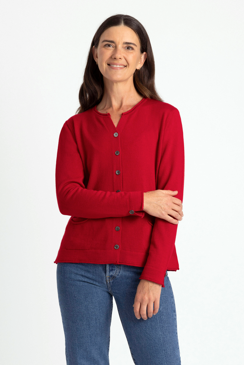 MERINO WOMEN'S CARDIGAN WITH POCKETS & NATURAL SHELL BUTTONS RM2404