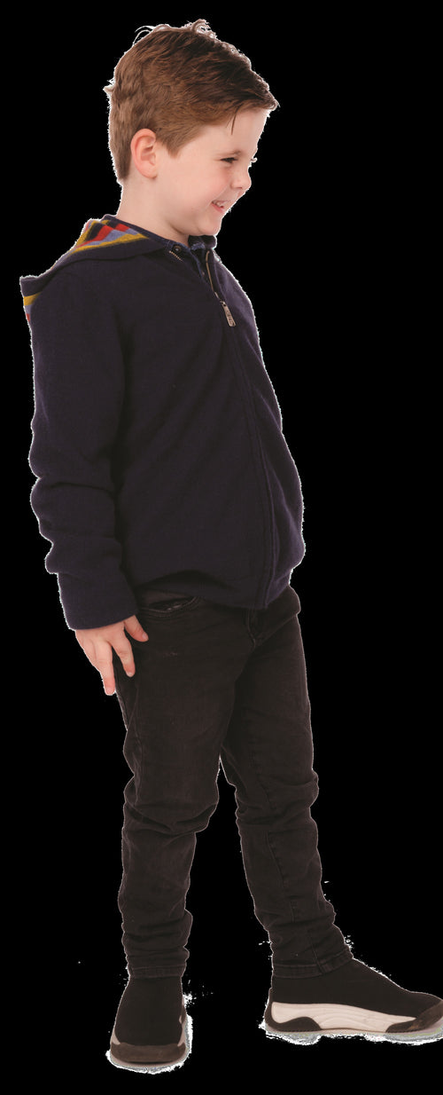 POSSUM, MERINO CHILDREN'S STRIPED ZIP HOODIE NB712